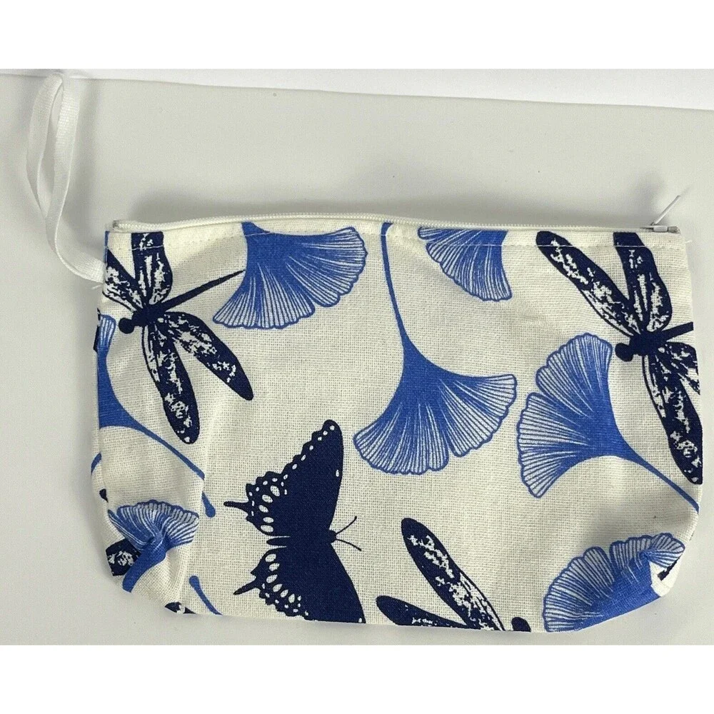 Cosmetic Bag Makeup Case Zipper White Blue Butterfly‎ Dragonfly Purple Elephant